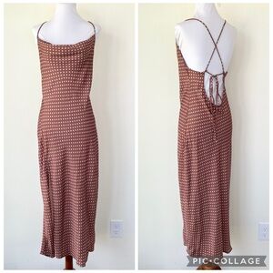 RESA Madison Slip Dress Midi Polka Dot Cowl Neck Brown L Large